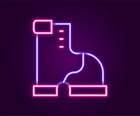 Glowing neon line Winter warm boot icon isolated on black background. Waterproof rubber boot. Colorful outline concept. Vector