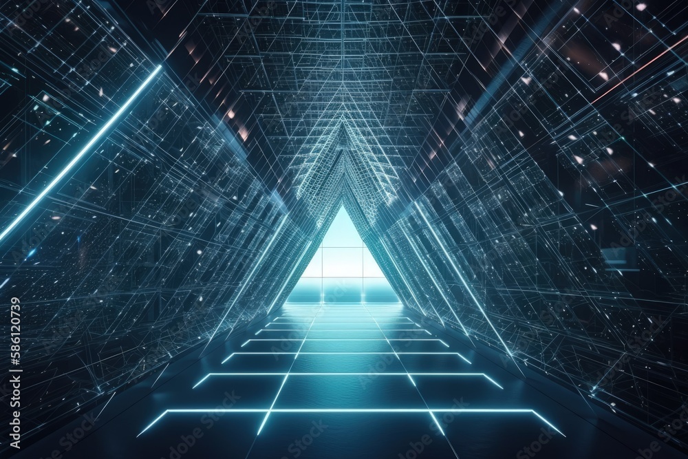 Poster futuristic room with neon squares and dark atmosphere created with Generative AI technology