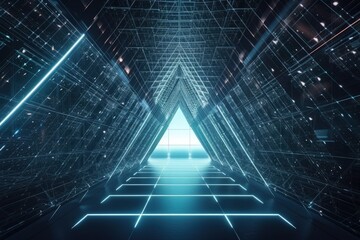 futuristic room with neon squares and dark atmosphere created with Generative AI technology