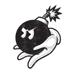 Cartoon illustration of hand bomb mascot with retro style - obrazy, fototapety, plakaty