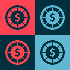 Pop art Casino chips icon isolated on color background. Casino gambling. Vector