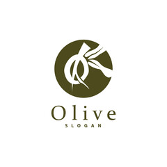 Olive Oil Logo, Olive Leaf Plant Herbal Garden Vector, Simple Elegant Luxurious Icon Design Template illustration