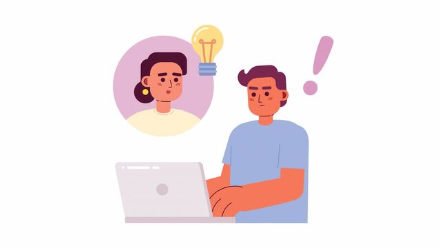 Animated developers in remote team. Web development. Collaboration. 2D cartoon flat characters 4K video footage on white with alpha channel transparency. Concept animation for web design