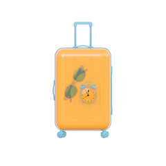Travel set object. flat layer style. Mini luggage and alarm clock 3d rendering