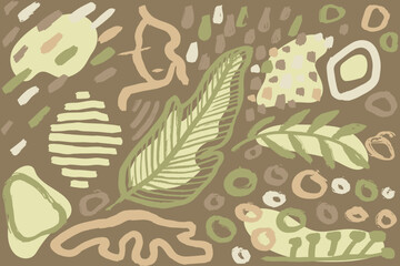 Abastract Contemporary Dry Brush Beige and Green Print