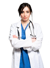 Fototapeta premium Smiling female doctor portrait isolated on white