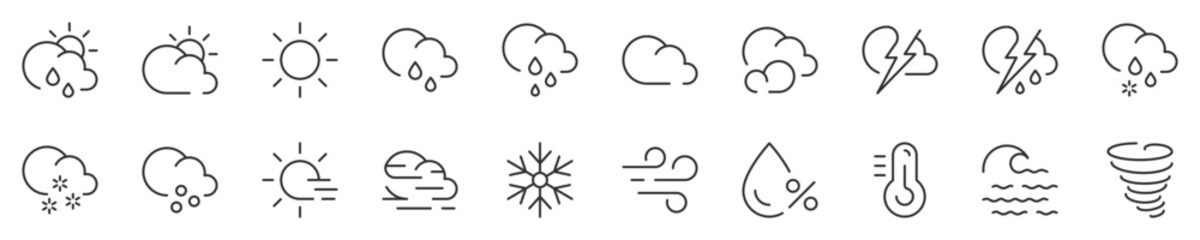 Weather thin line icon set 1 of 2. Symbol collection in transparent background. Editable vector stroke. 512x512 Pixel Perfect.