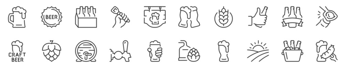 Beer thin line icon set. Symbol collection in transparent background. Editable vector stroke. 512x512 Pixel Perfect.