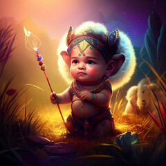 cute baby colorful Indian hindu God Ram Shri Ram Siya Ram Rama Ramayana, generative AI	 - obrazy, fototapety, plakaty