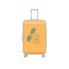 Travel set object. flat layer style. Mini luggage and alarm clock 3d rendering