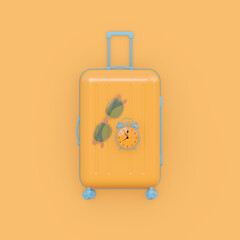 Travel set object. flat layer style. Mini luggage and alarm clock 3d rendering