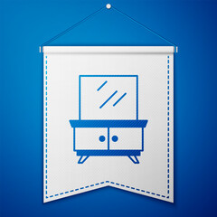 Blue Dressing table icon isolated on blue background. White pennant template. Vector