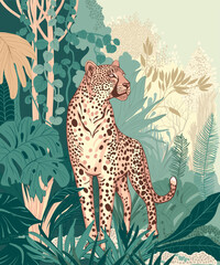 Leopard in the rainforest. Print or poster. 