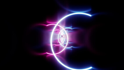 Neon Line Tunnel glowing　Fluorescent light corridor stage  3D illustration background
