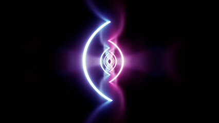 Neon Line Tunnel glowing　Fluorescent light corridor stage  3D illustration background