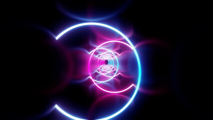 Neon Line Tunnel glowing　Fluorescent light corridor stage  3D illustration background