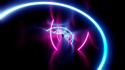 Neon Line Tunnel glowing　Fluorescent light corridor stage  3D illustration background
