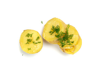 Boiled Potato Half in Skin Isolated, Whole Prepared Unpeeled Vegetables, Healthy Diet Ingredient