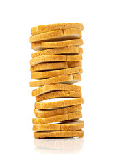 Dry Round Crackers Isolated, Sliced French Baguette Bread, Crunchy Croutons, Bruschetta Crackers, Round Rusks