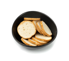 Dry Round Crackers Isolated, Sliced French Baguette Bread, Crunchy Croutons, Bruschetta Crackers, Round Rusks