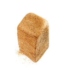 Whole Grain Healthy Sandwich Bread Square Slices Isolated, Supermarket Bread for Toasts, Soft Pieces