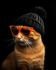 cat with sunglasses and warm hat, generative AI