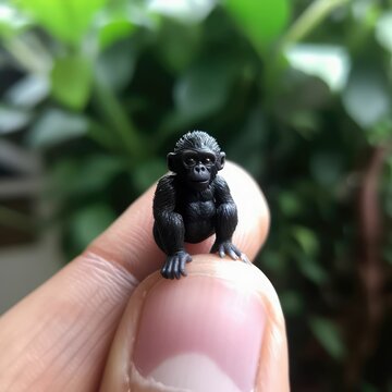 micro gorilla sitting on a finger, generative AI