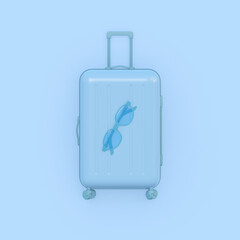 Travel set object. flat layer style. Mini luggage and alarm clock 3d rendering