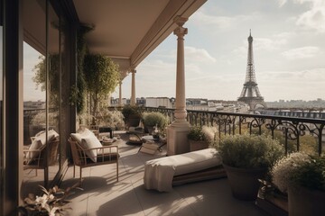 Paris view from a luxurious terrace, generative ai