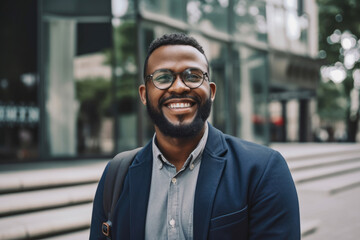 Generative AI young bespectacled businessman smiling