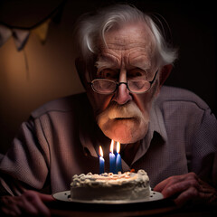 Generative AI Grandfather blowing the birthday cake