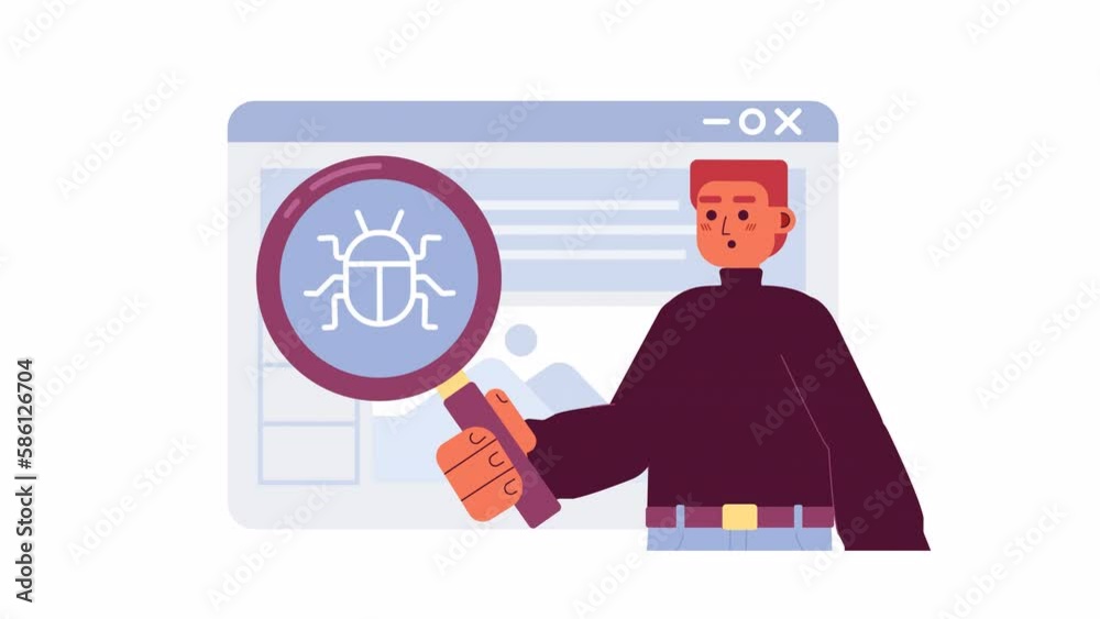 Aufkleber animated debugging web application. software developer testing app. 2d cartoon flat character 4k vid
