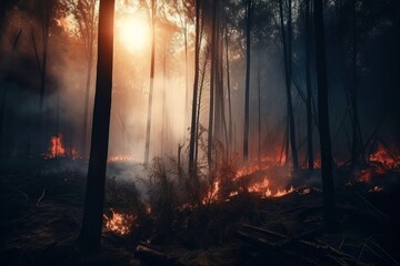 Digital Art of fire in the forest by generative ai