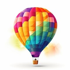 Fototapeta premium Hot air balloon in travel and adventure concept, colorful and isolated on white. A floating symbol of freedom and exploration. Generative AI