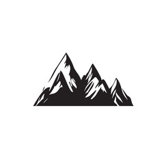 Mountain Icon, Rocky Tops Landscape Silhouette, Mountains Pictogram Isolated on White