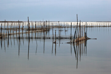 the fishing traps in the lake