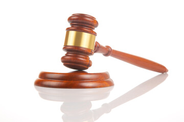wooden hammer for auctions, bidding and judicial law. symbol of justice and verdict