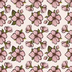 Seamless pattern spring. set of flowers. Hand draw illustration, Easter holidays. Textile, paper, postcard