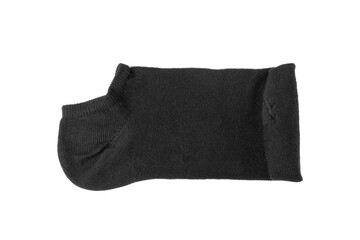 New Black Cotton Sock Isolated, Rolled Sportswear, Classic Unisex Cotton Socks on White Background