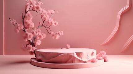 Generative AI of minimal product display podium with cherry blossom.