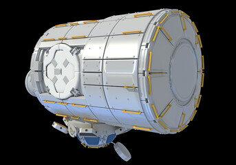 Service Module of ISS International Space Station 3D rendering on black background
