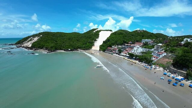 Ponta Negra Beach At Natal In Rio Grande Do Norte Brazil. Bay Water Coastline. Coast Travel. Vacation Landscape. Beach Seascape. Ponta Negra Beach At Natal In Rio Grande Do Norte Brazil.