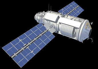 Service Module of ISS International Space Station 3D rendering on black background
