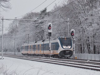 Dutch train in snowy conditions