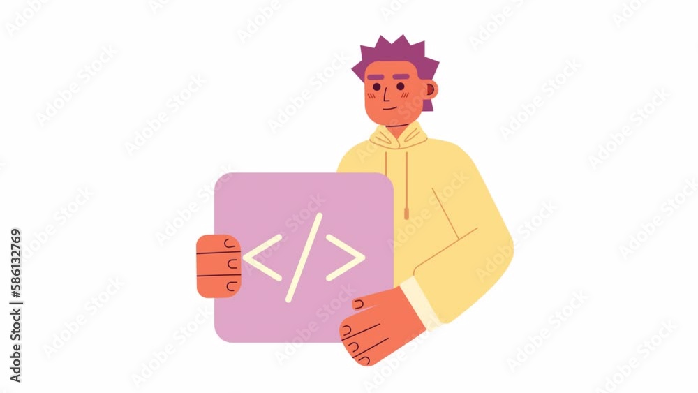  animated professional programmer. coding skills. software developer job. 2d cartoon flat character 4