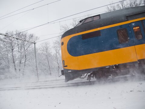 Dutch train in snowy conditions