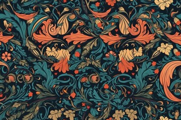beautiful floral pattern featuring orange and blue flowers created with Generative AI technology