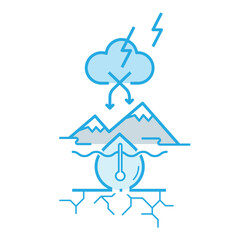 Climate change causing both water scarcity and water-related hazards. Water and climate change are totally linked. Vector illustration outline flat design style.