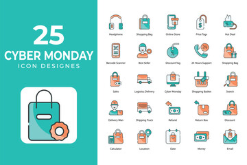Cyber Monday icons, Related Objects and Elements. Vector Illustration Collection. creative Icons Set. stock illustration