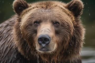 Fototapeta na wymiar realistic brown bear close up portrait, generative AI